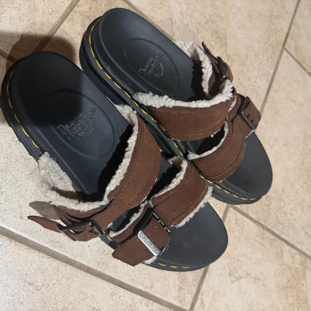 Dr.Martens Brown and Black Shearling Sandals